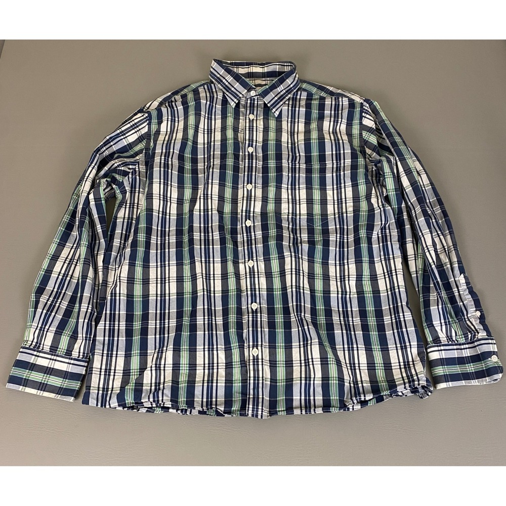 Merona Dress Shirt Button Down Men's 17-17.5 XL Plaid Neck Cotton‎ Long Sleeve